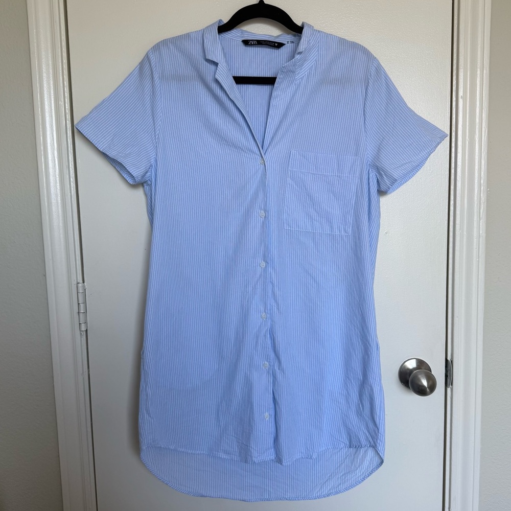 Zara striped blue button up dress
